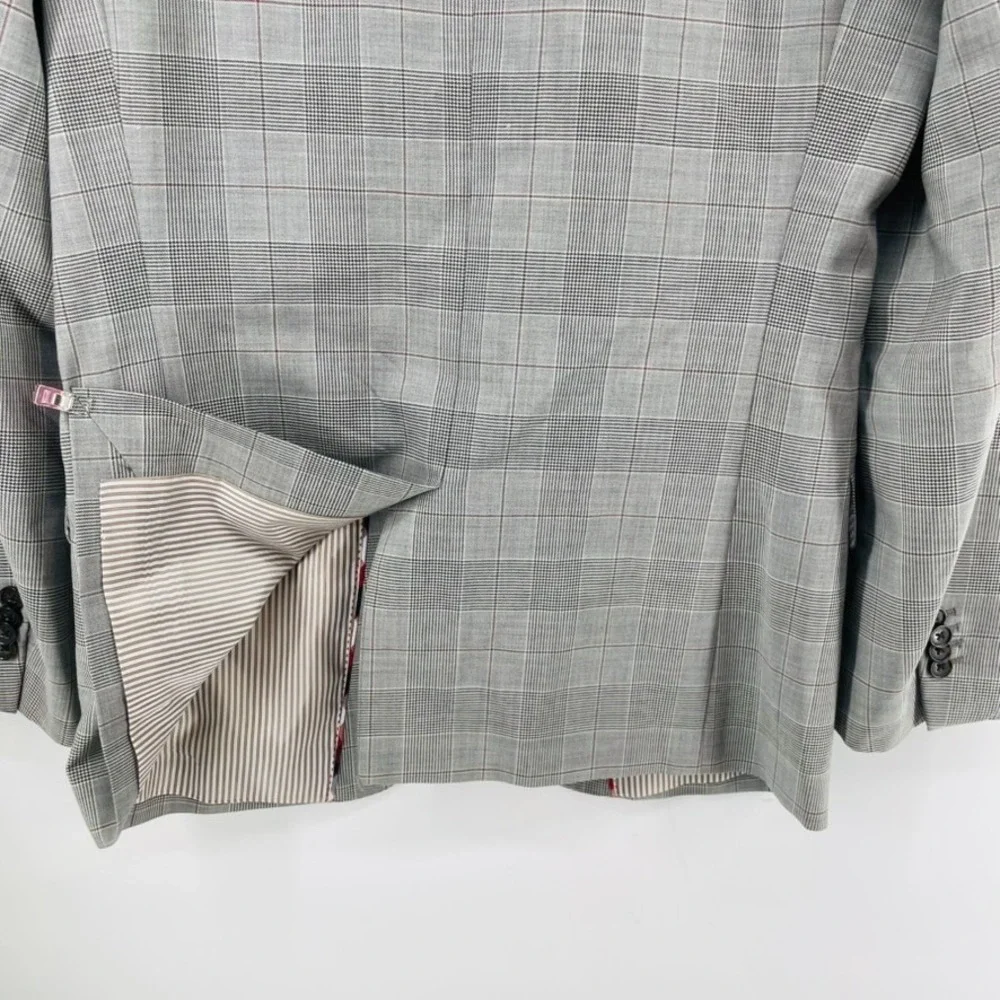 Banana Republic Blazer Men 40L Modern Slim Fit‎ Glen Plaid Italian Wool Gray